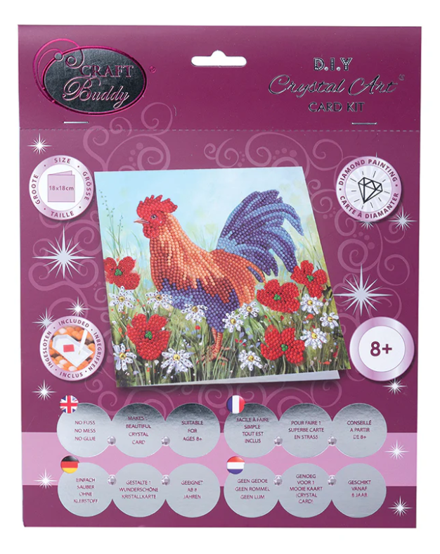 Crystal Art Cockerel in the Field Greeting Card Kit 8+