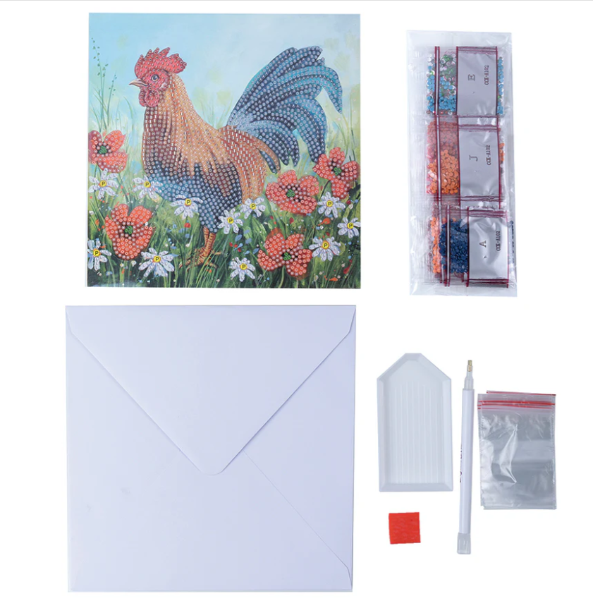 Crystal Art Cockerel in the Field Greeting Card Kit 8+