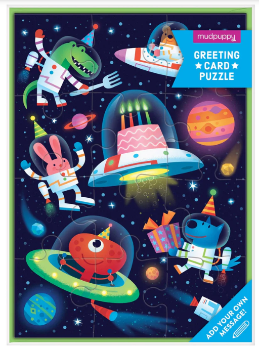 Cosmic Party Greeting Card Puzzle 12 Pc