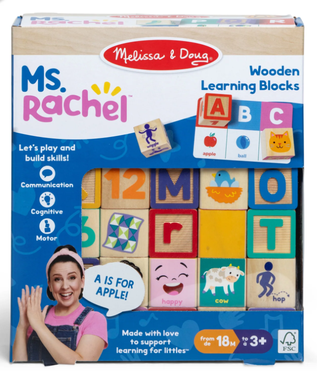 Ms Rachel Wooden Learning Blocks And Activity Cards 18 Mos +
