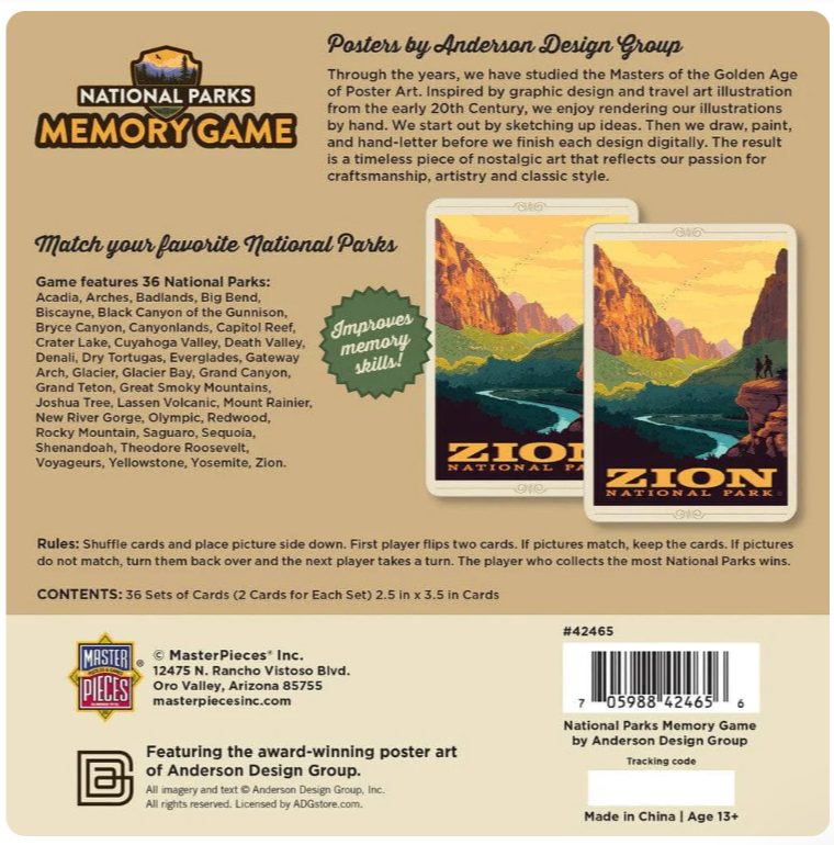 National Parks Memory Game 1+ players age 6+