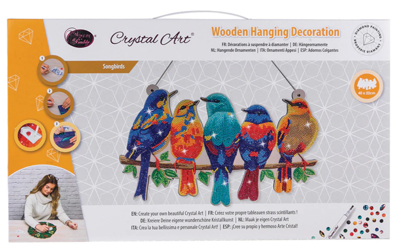 Crystal Art Songbirds Wooden Hanging Decoration kit 8+
