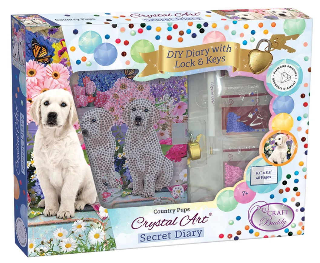 Crystal Art Secret Diary Kit With Lock, Country Pups 7+