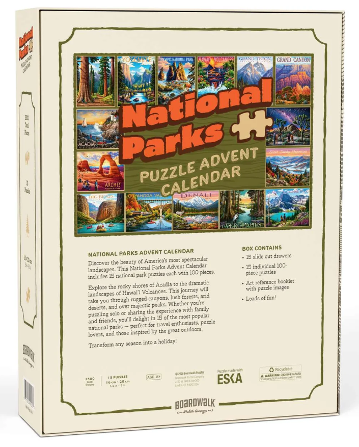 National Parks, Puzzle Advent Calendar, Vol. 1, 15 Mini Puzzles, 1500 Total Pieces