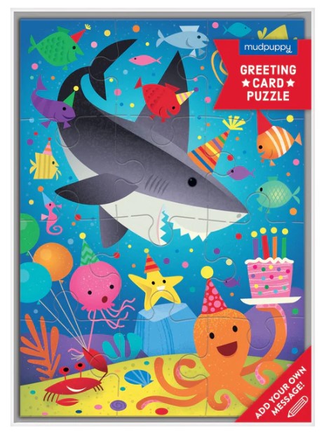 Shark Party Greeting Card Puzzle 12 Pc
